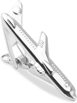 Silver Airplane Tie Bar Silver Rhodium Plating Silver Airplane Tie Bar
