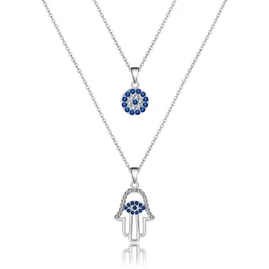 Silver Evil Eye Necklace Hamsa Necklace for Women Silver Layered Necklace Evil Eye Charm Evil Eye Protection Jewelry for Women