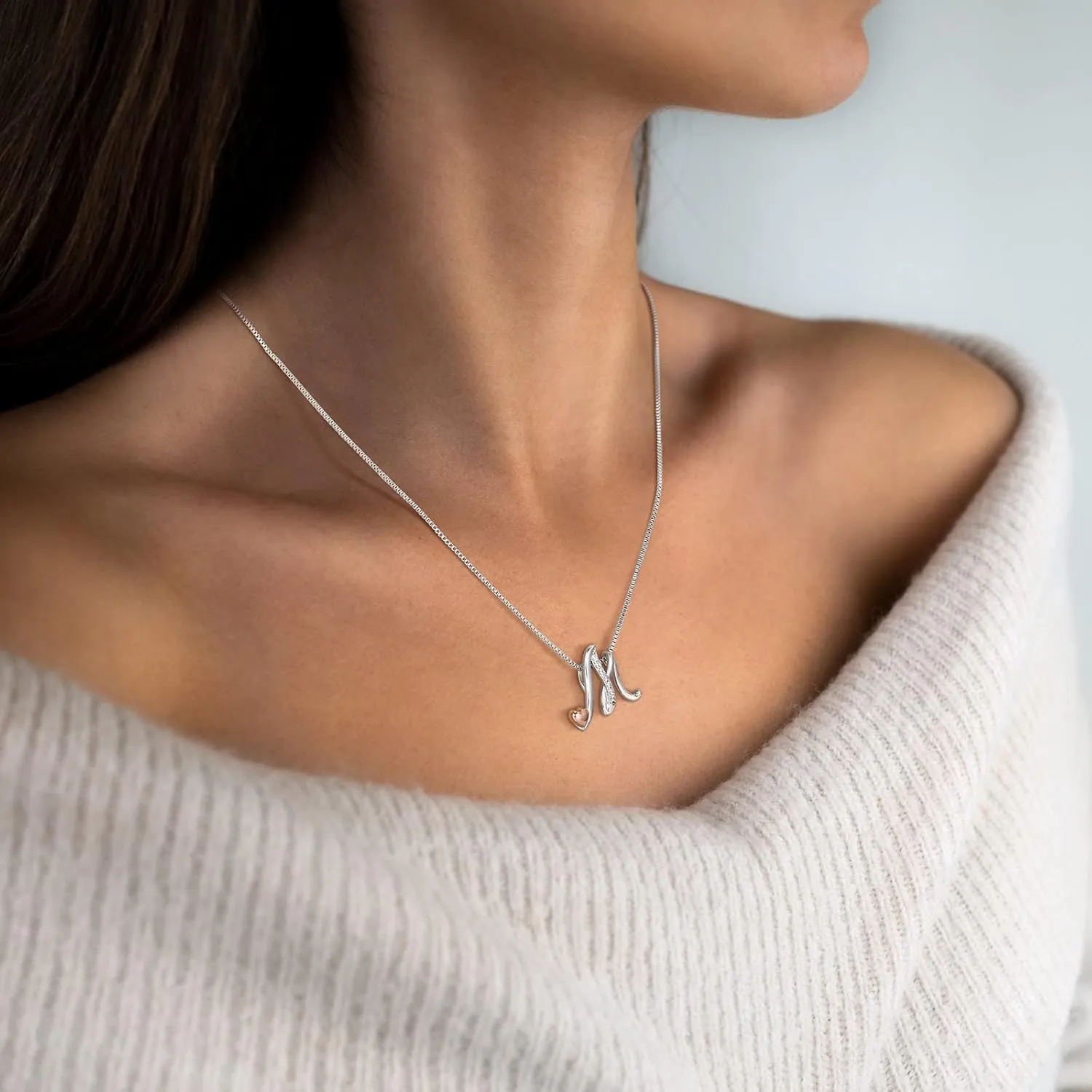 Silver Initial Necklaces for Women - Heart Pendant Initial Necklace for Ladies Friend, Cute Chain Jewelry for Birthday, Anniversary, Christmas Gifts