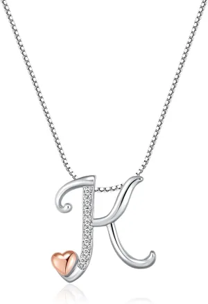 Silver Initial Necklaces for Women - Heart Pendant Initial Necklace for Ladies Friend, Cute Chain Jewelry for Birthday, Anniversary, Christmas Gifts