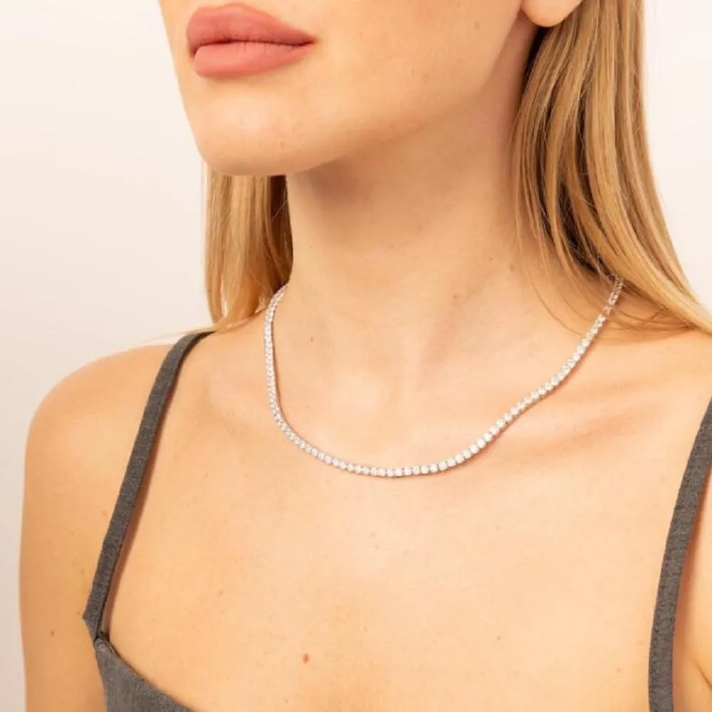 Silver Jewelry Set Tennis Necklaces for Women Sterling Silver Wedding Jewelry Sets for Brides Rhinestone Choker Necklace and Earring Set Bridal Prom Jewelry Set Accessories