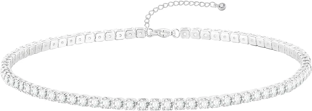 Silver Jewelry Set Tennis Necklaces for Women Sterling Silver Wedding Jewelry Sets for Brides Rhinestone Choker Necklace and Earring Set Bridal Prom Jewelry Set Accessories