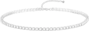 Silver Jewelry Set Tennis Necklaces for Women Sterling Silver Wedding Jewelry Sets for Brides Rhinestone Choker Necklace and Earring Set Bridal Prom Jewelry Set Accessories