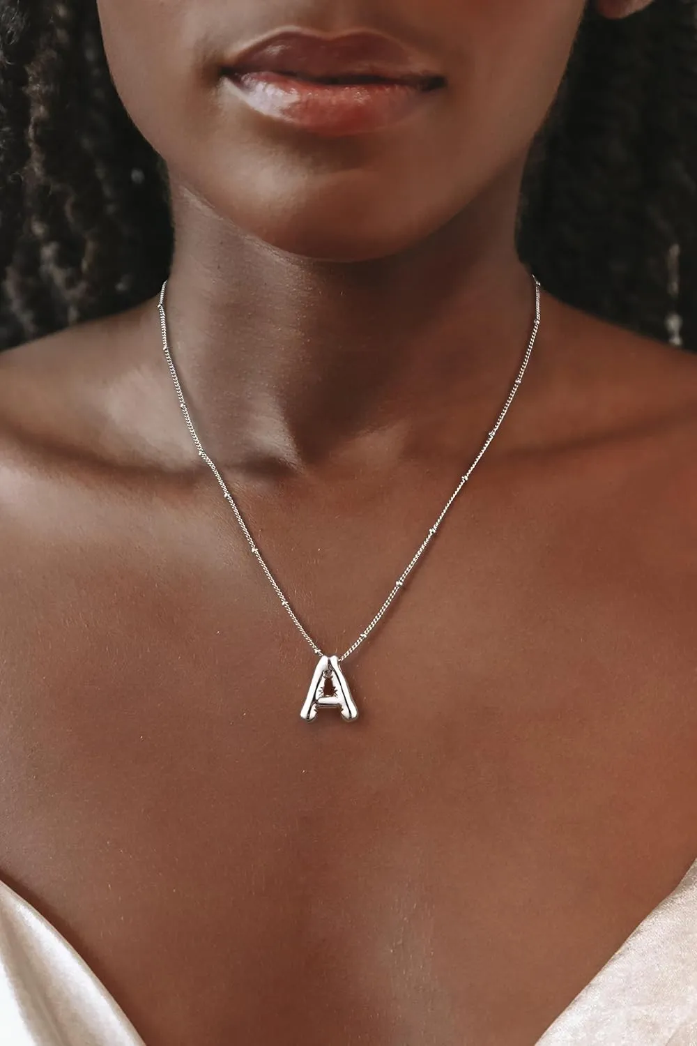 Silver Letter Necklace for Women, Sterling Silver/14K Gold Balloon Initial A-Z Pendant Necklace Trendy Dainty Satellite Bead Chain Necklace Personalized Custom Jewelry Gifts for Women