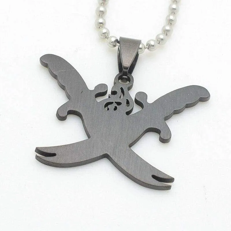 Silver Tone Black Islamic Imam Ali Crossing Sword Zulfiqar Pendant Necklace For Shia Muslim W/SS Chain 60CM Long