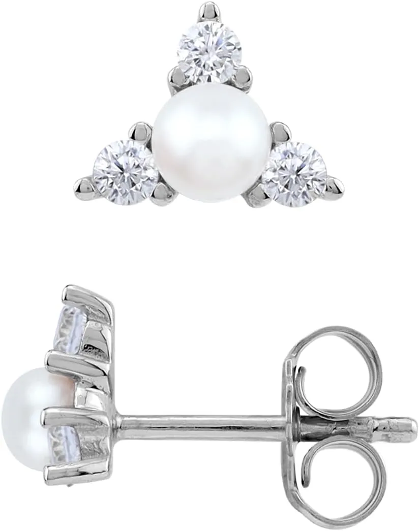 Silvershake 3.5 to 4MM Cultured Freshwater Pearl White Gold Plated or Yellow Gold Plated 925 Sterling Silver Minimalist Casual Stud Earrings Jewelry for Women