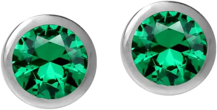 SilverShake 4MM Petite Round Shape Gemstone White Gold Plated or Yellow Gold Plated 925 Sterling Silver Bezel Set Minimalist Stud Earrings for Second or Third Hole Unisex Birthstone