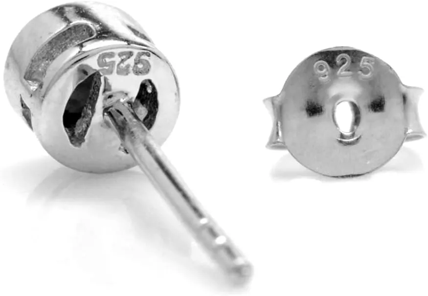 SilverShake 4MM Petite Round Shape Gemstone White Gold Plated or Yellow Gold Plated 925 Sterling Silver Bezel Set Minimalist Stud Earrings for Second or Third Hole Unisex Birthstone