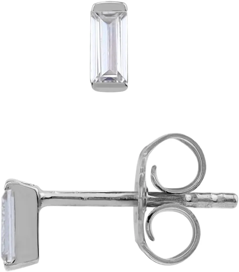 Silvershake 4X2mm Extra Petite Baguette Shape Birthstone Gemstone White Gold Plated or Yellow Gold Plated 925 Sterling Silver Minimalist Stud Earrings Jewelry for Women