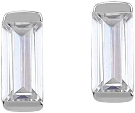 Silvershake 4X2mm Extra Petite Baguette Shape Birthstone Gemstone White Gold Plated or Yellow Gold Plated 925 Sterling Silver Minimalist Stud Earrings Jewelry for Women