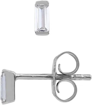 Silvershake 4X2mm Extra Petite Baguette Shape Birthstone Gemstone White Gold Plated or Yellow Gold Plated 925 Sterling Silver Minimalist Stud Earrings Jewelry for Women