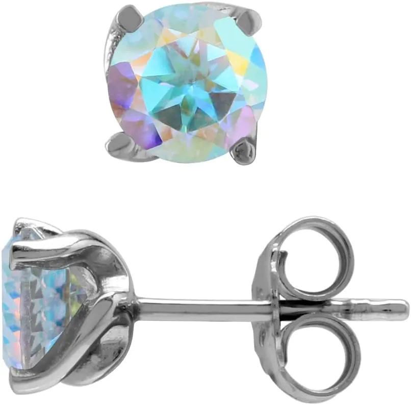 Silvershake 6MM Round Shape Birthstone Gemstones White Gold Plated or Yellow Gold Plated 925 Sterling Silver Business Attire Minimalist Stud Earrings for Women or Teens