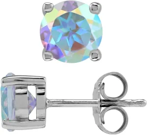 Silvershake 6MM Round Shape Birthstone Gemstones White Gold Plated or Yellow Gold Plated 925 Sterling Silver Business Attire Minimalist Stud Earrings Jewelry for Women or Teens
