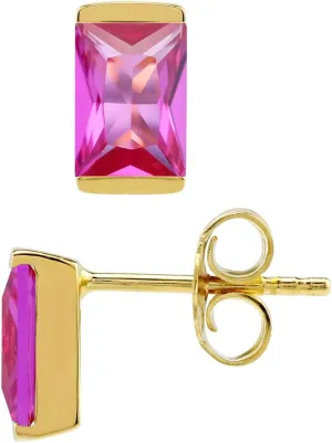Silvershake 7X5mm Baguette Shape Birthstone Gemstone White Gold Plated or Yellow Gold Plated 925 Sterling Silver Business Attire Stud Post Earrings Jewelry for Women