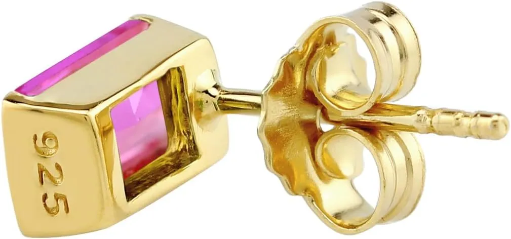 Silvershake 7X5mm Baguette Shape Birthstone Gemstone White Gold Plated or Yellow Gold Plated 925 Sterling Silver Business Attire Stud Post Earrings Jewelry for Women