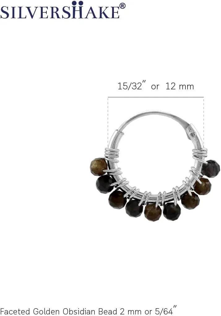 Silvershake Petite 12MMx2MM Natural Gemstone Beads 925 Sterling Silver Minimalist 0.47 Inch Wire Wrapped O Hoop Earrings Jewelry for Women or Teens