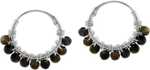Silvershake Petite 12MMx2MM Natural Gemstone Beads 925 Sterling Silver Minimalist 0.47 Inch Wire Wrapped O Hoop Earrings Jewelry for Women or Teens