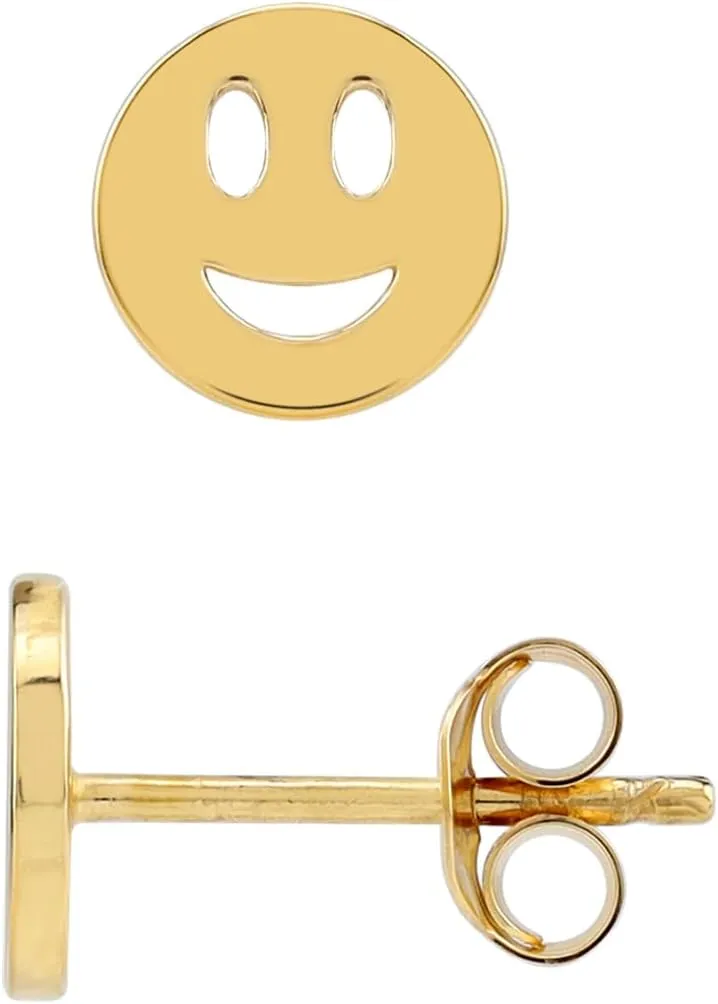 Silvershake Petite 7MM White Gold Plated or Yellow Gold Plated 925 Sterling Silver Minimalist Happy/Smiley Face Casual Stud Earrings Jewelry for Women