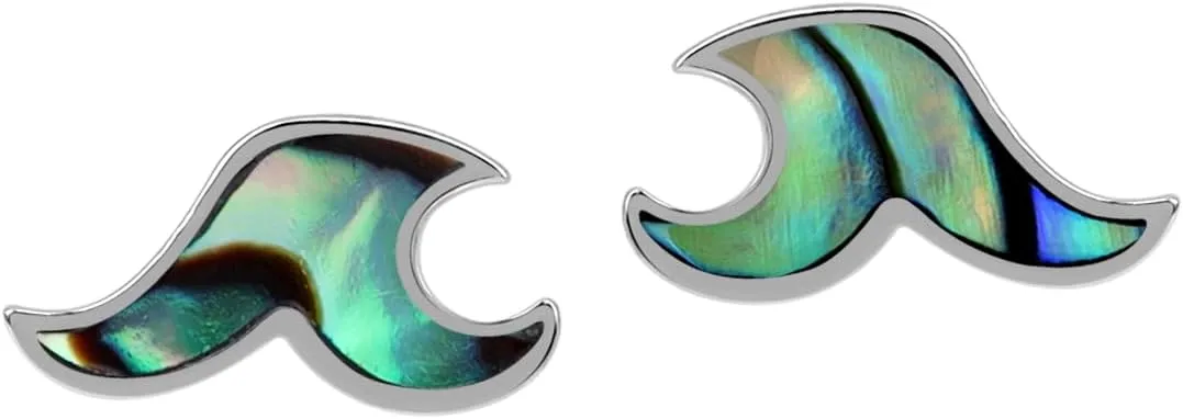Silvershake Petite White Mother Of Pearl or Abalone Paua Shell Inlay 925 Sterling Silver Minimalist Surfers Ocean Beach Tribal Wave Casual Stud Earrings Jewelry for Women or Teens