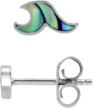 Silvershake Petite White Mother Of Pearl or Abalone Paua Shell Inlay 925 Sterling Silver Minimalist Surfers Ocean Beach Tribal Wave Casual Stud Earrings Jewelry for Women or Teens