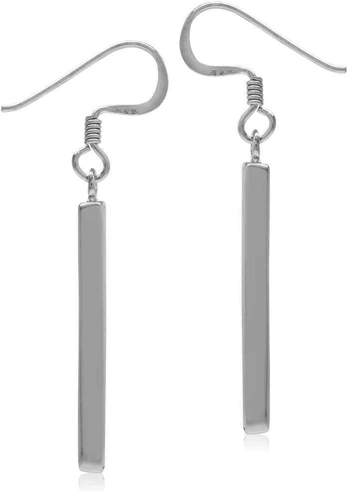 Silvershake Stone Inlay White Gold Plated or 18K Gold Plated 925 Sterling Silver Long Stick Dangle Hook Earrings Jewelry for Women