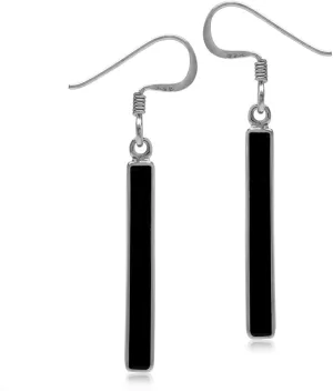 Silvershake Stone Inlay White Gold Plated or 18K Gold Plated 925 Sterling Silver Long Stick Dangle Hook Earrings Jewelry for Women
