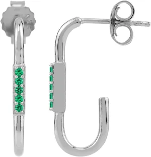 Silvershake White Gold Plated 925 Sterling Silver Minimalist Trendy J Hoop Stud Post Gemstone Earrings Jewelry for Women