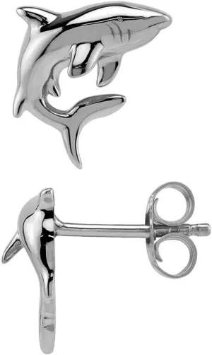 Silvershake White Gold Plated or Yellow Gold Plated 925 Sterling Silver Minimalist Shark Sealife Divers Casual Stud Earrings Jewelry for Women or Teens