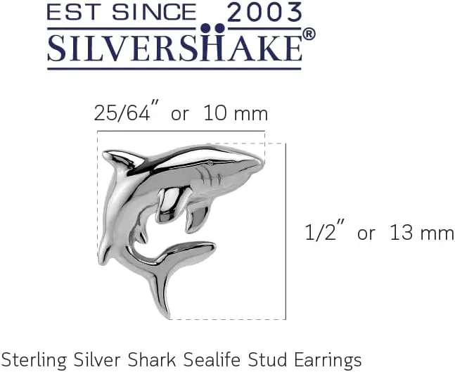 Silvershake White Gold Plated or Yellow Gold Plated 925 Sterling Silver Minimalist Shark Sealife Divers Casual Stud Earrings Jewelry for Women or Teens
