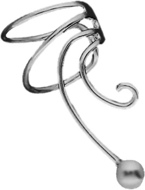 Simple Ball 925 Sterling Silver Non-Pierced Right Wave Ear Cuff Earring