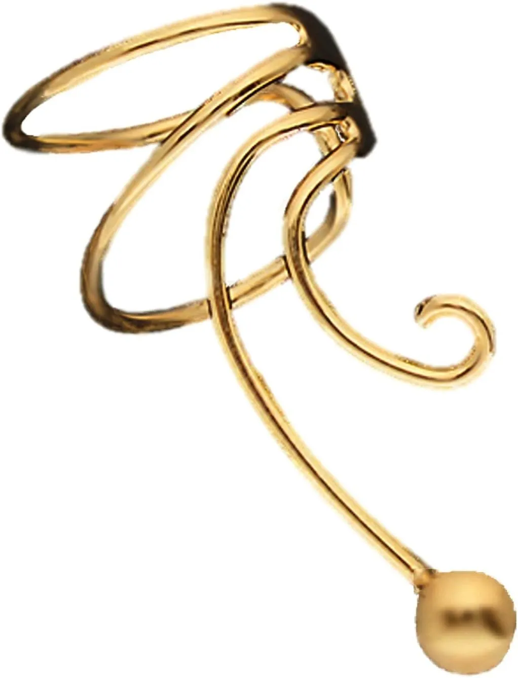 Simple Ball Gold On 925 Sterling Non-Pierced Right Wave Ear Cuff Earring