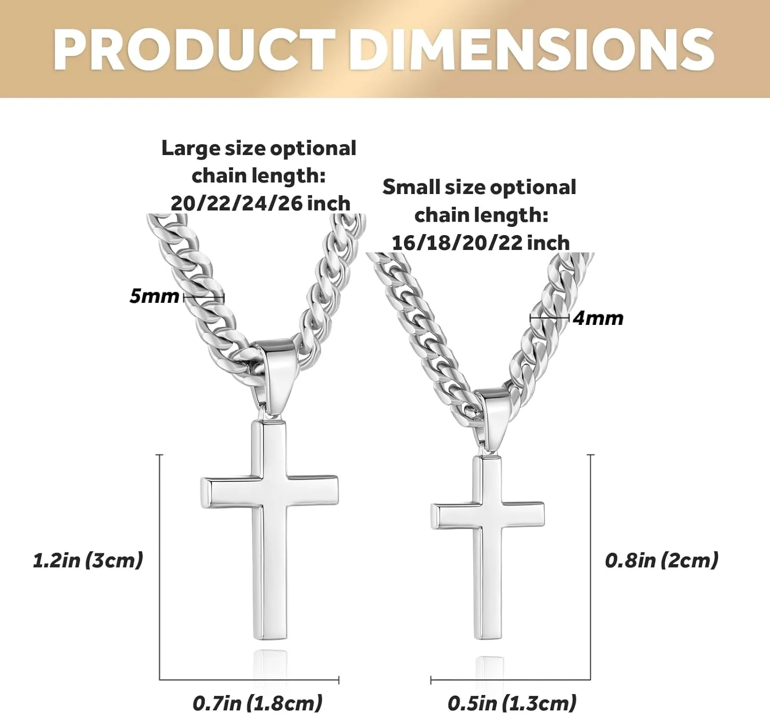 Simple Cross Necklace for Men Women with 18-26 Inch Chunky Cuban Chain, Durable Stainless Steel Black Gold Silver Cross Pendant Necklace for Men Teen Boys Girls with Jewelry Gifts Box