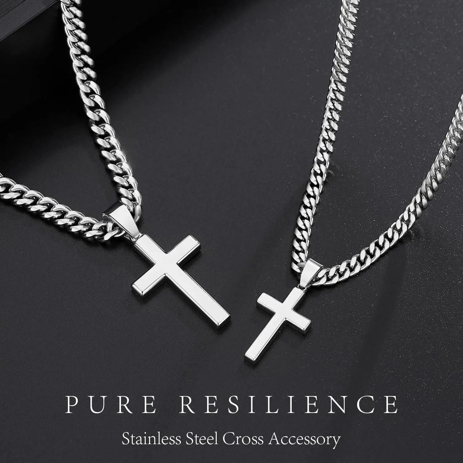 Simple Cross Necklace for Men Women with 18-26 Inch Chunky Cuban Chain, Durable Stainless Steel Black Gold Silver Cross Pendant Necklace for Men Teen Boys Girls with Jewelry Gifts Box