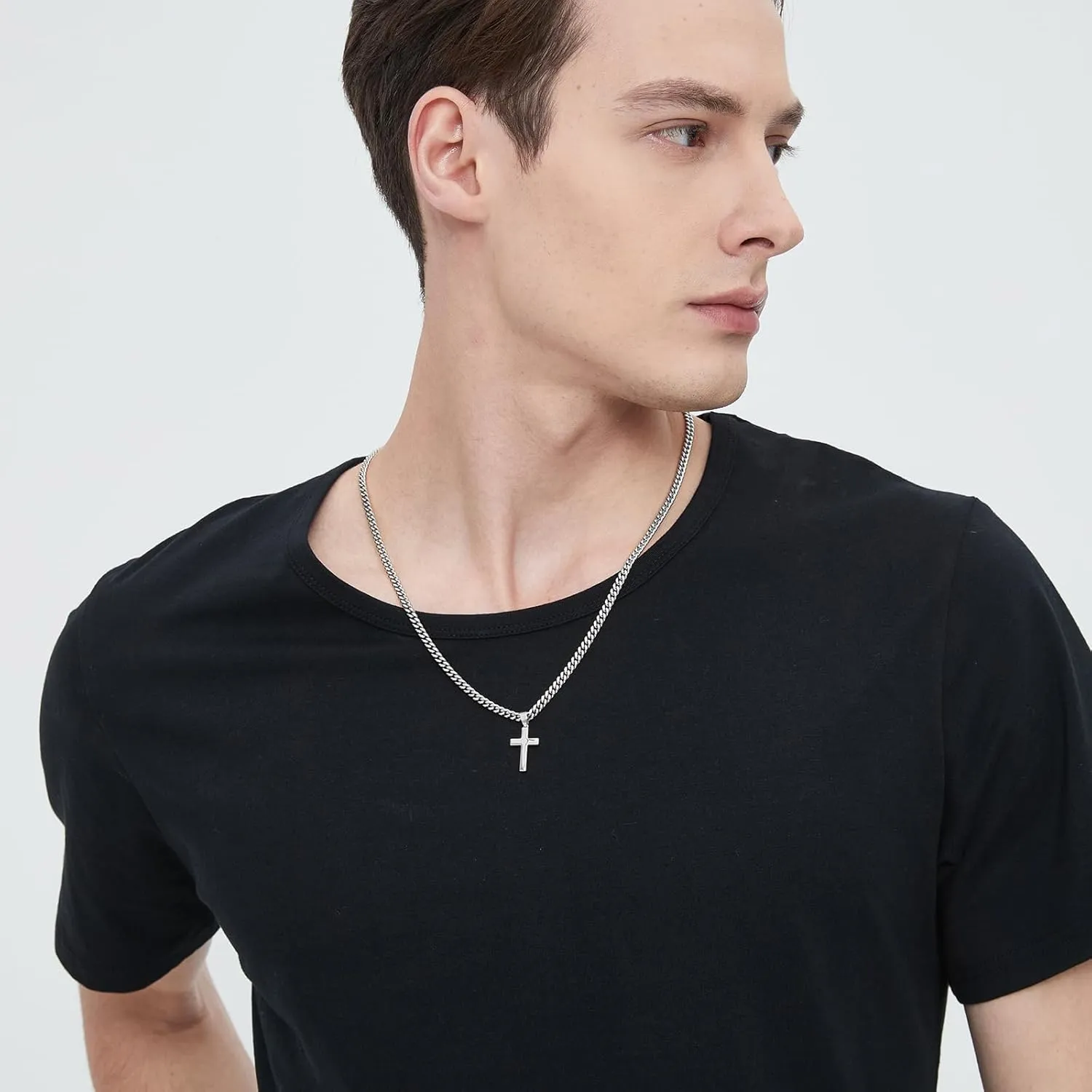 Simple Cross Necklace for Men Women with 18-26 Inch Chunky Cuban Chain, Durable Stainless Steel Black Gold Silver Cross Pendant Necklace for Men Teen Boys Girls with Jewelry Gifts Box