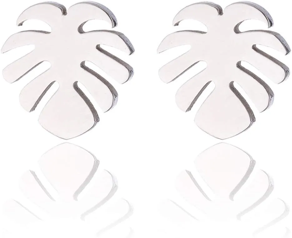 Simple Stainless Steel Monstera Leaves Stud Earring for Women and Mens Punk Tropical Jewelry Gifts