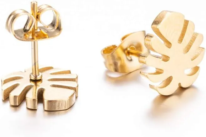 Simple Stainless Steel Monstera Leaves Stud Earring for Women and Mens Punk Tropical Jewelry Gifts