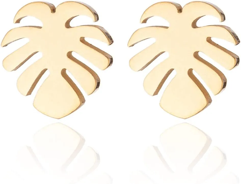 Simple Stainless Steel Monstera Leaves Stud Earring for Women and Mens Punk Tropical Jewelry Gifts