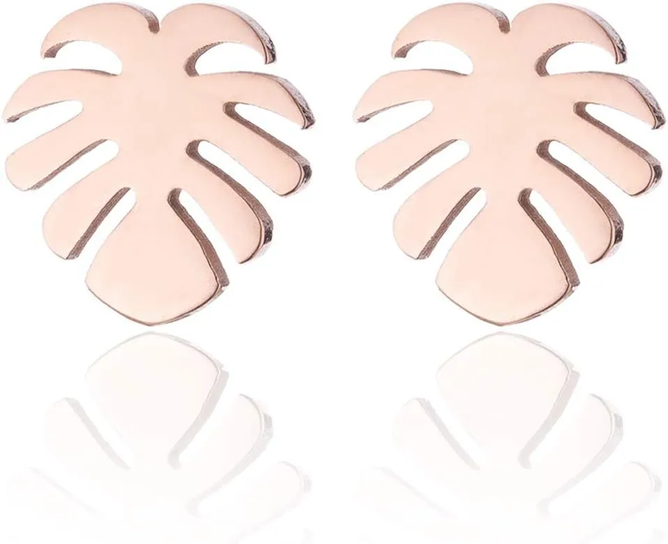 Simple Stainless Steel Monstera Leaves Stud Earring for Women and Mens Punk Tropical Jewelry Gifts