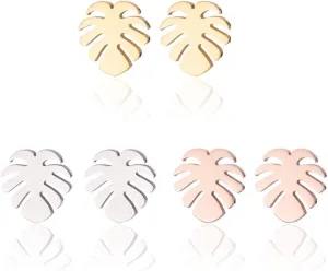 Simple Stainless Steel Monstera Leaves Stud Earring for Women and Mens Punk Tropical Jewelry Gifts