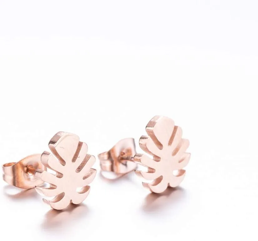 Simple Stainless Steel Monstera Leaves Stud Earring for Women and Mens Punk Tropical Jewelry Gifts