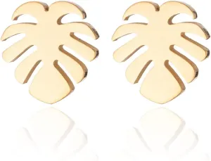 Simple Stainless Steel Monstera Leaves Stud Earring for Women and Mens Punk Tropical Jewelry Gifts