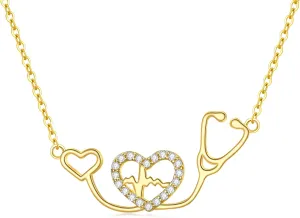 SISGEM 14K Real Gold Stethoscope Necklace for Women,Yellow Gold Created Moissanite Heart and Heartbeat Necklaces,Medical Jewelry for Doctor Nurse Medical Student RN Nurse Gifts,16''-18''