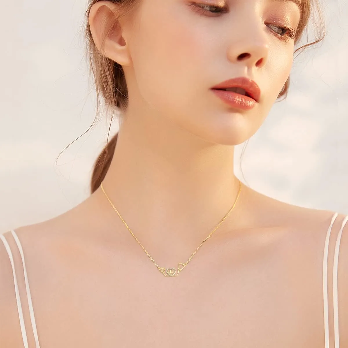 SISGEM 14K Real Gold Stethoscope Necklace for Women,Yellow Gold Created Moissanite Heart and Heartbeat Necklaces,Medical Jewelry for Doctor Nurse Medical Student RN Nurse Gifts,16''-18''