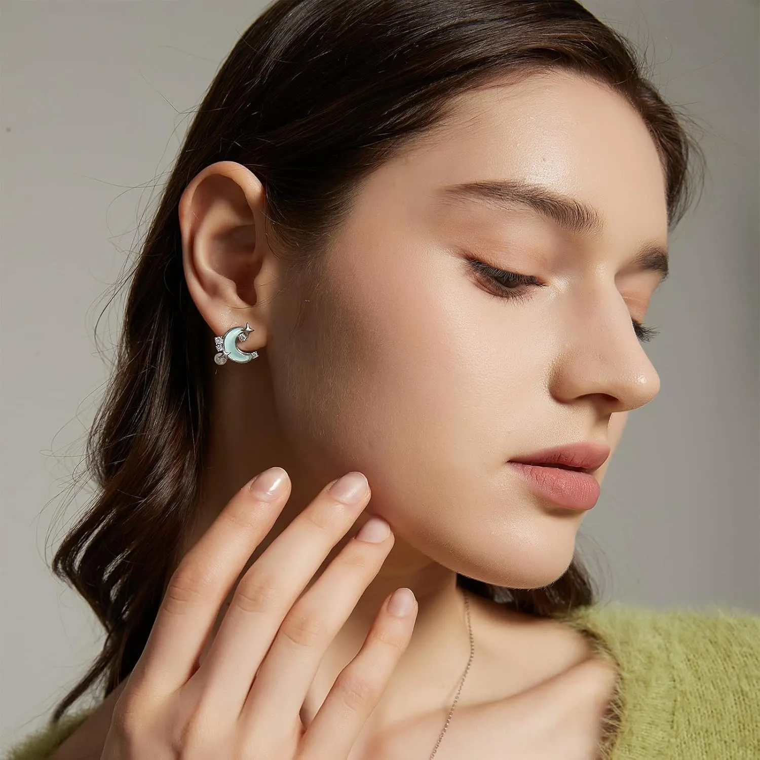 SIXFOX Moon Earrings for women trendy Danity Drop Dangle Earrings with Star gemstone cute Boho Stud Earrings Jewelry Gift
