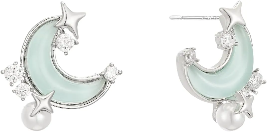 SIXFOX Moon Earrings for women trendy Danity Drop Dangle Earrings with Star gemstone cute Boho Stud Earrings Jewelry Gift
