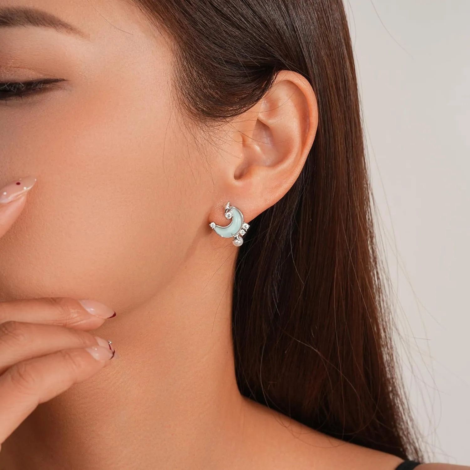 SIXFOX Moon Earrings for women trendy Danity Drop Dangle Earrings with Star gemstone cute Boho Stud Earrings Jewelry Gift