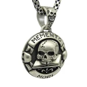 Skull over Book Sterling Silver 925 Men's Woman's Pendant Masonic Memento Mori Biker Handcrafted, with or without Chain Necklace