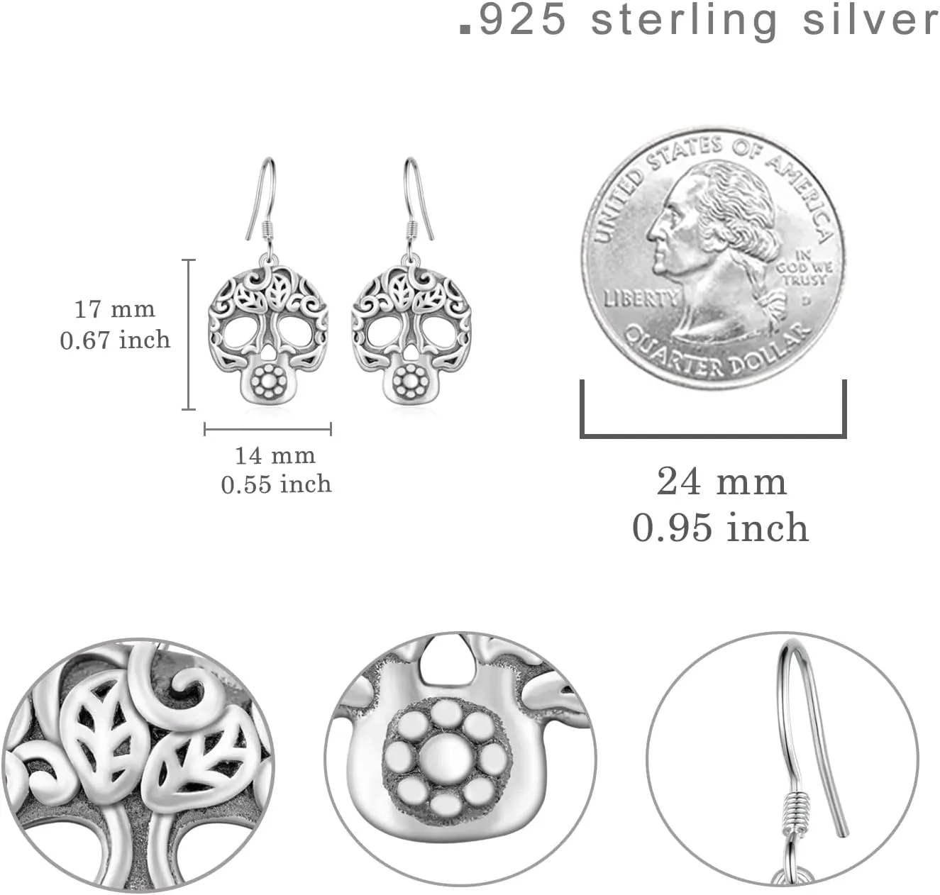 Skull/Skeleton Hand/Pirate/Cross/Bat Earrings 925 Sterling Silver Gothic Earrings for Women Men Gothic Jewelry Gifts for Women Men