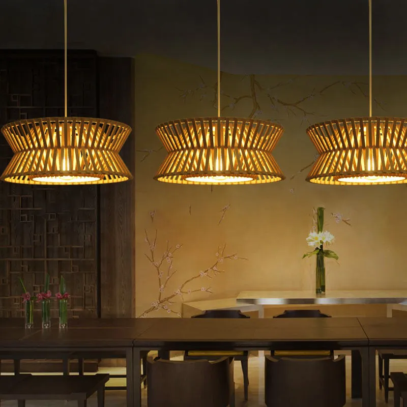 Sleek Bamboo Pendant Light with Hourglass Suspension for Minimalistic Ceiling Lighting
