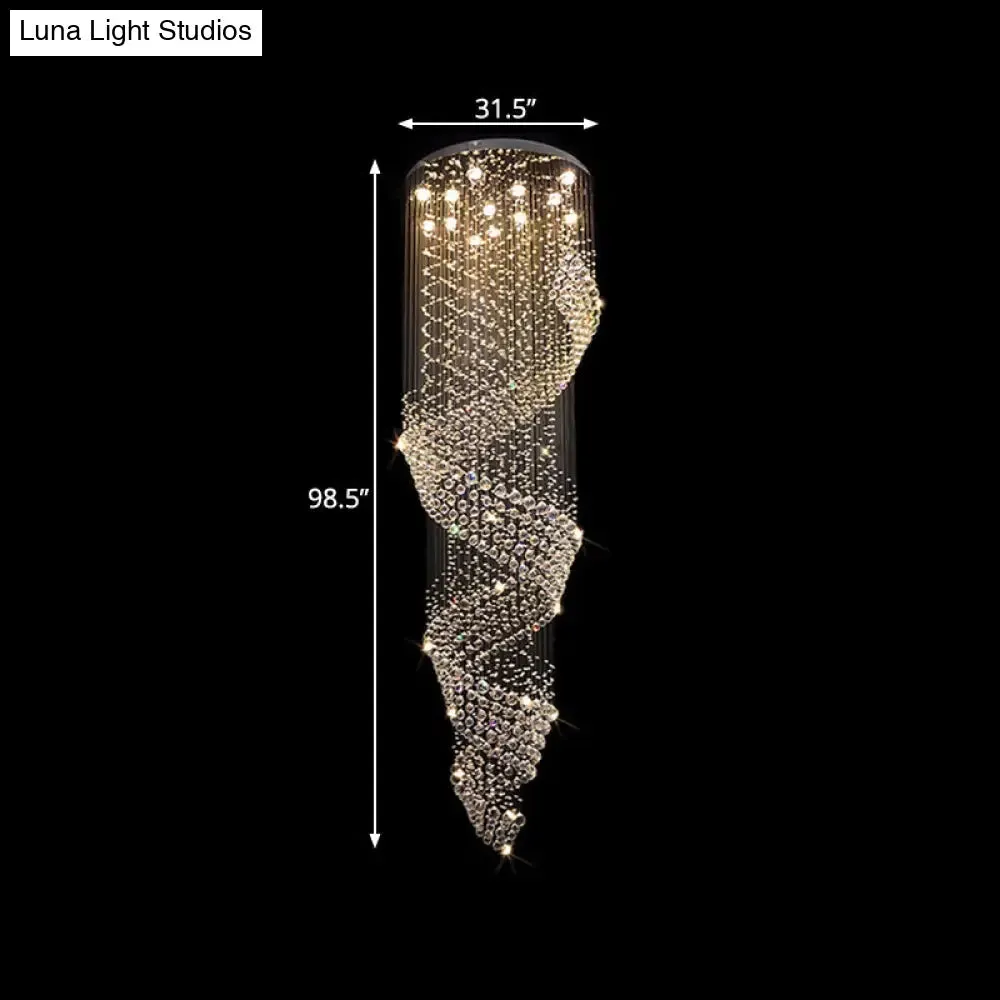 Sleek Spiral LED Pendant Lamp - Clear Crystal, Minimalist Design, Silver Finish - 13-Light Chandelier for Living Room